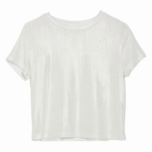 Renee C Metallic Ivory Crewneck Cropped T-Shirt - Medium